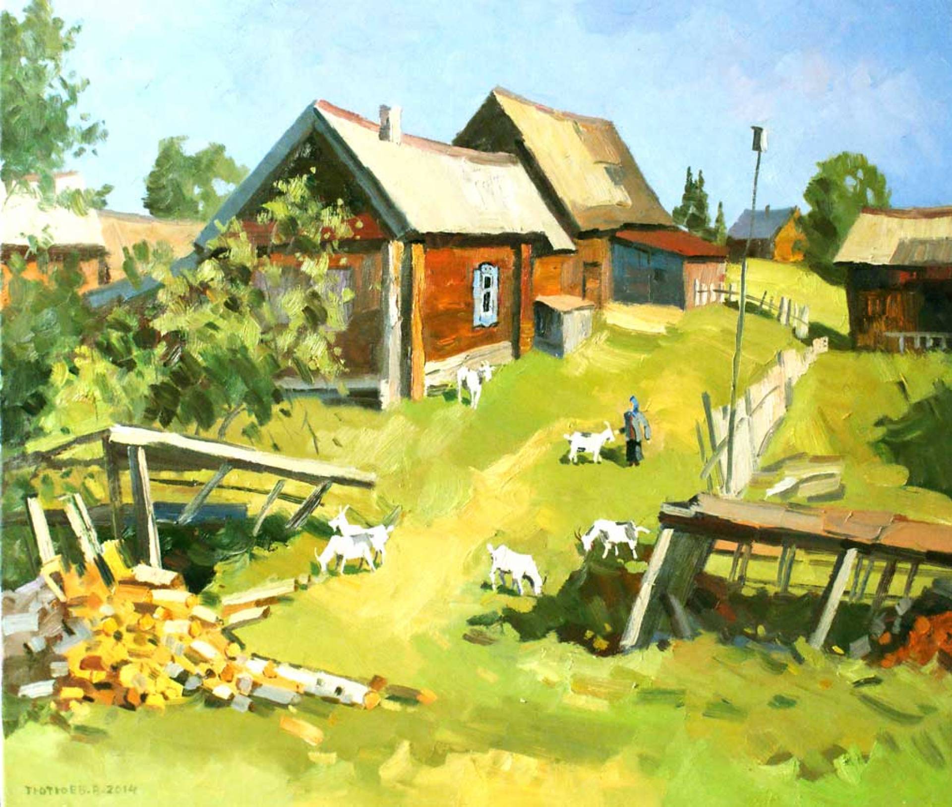 Дворик. Козы - 1, Владимир Тютюев , Купить картину Масло
