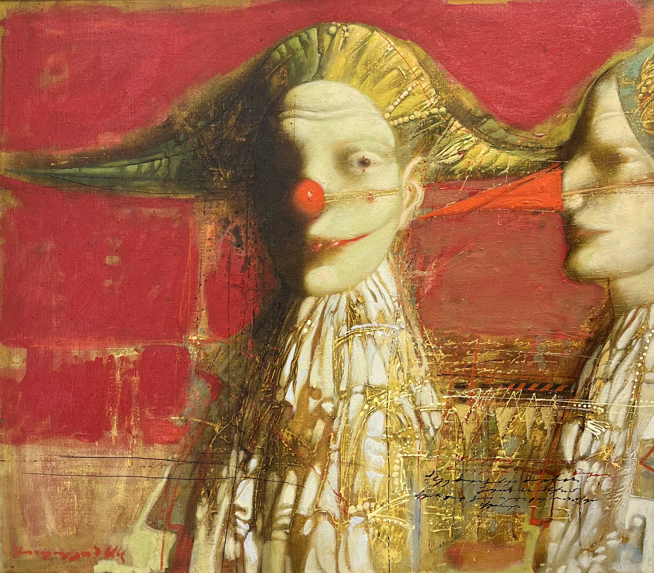 Арлекины на красном фоне - 1, Армен Гаспарян, Купить картину Масло