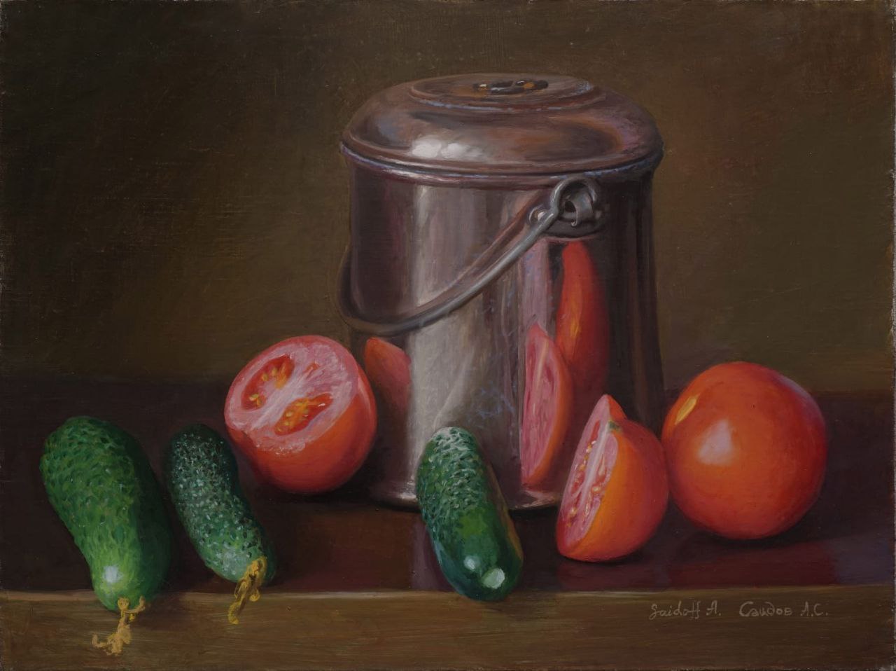 Натюрморт с огурцами и помидорами - 1, Александр Саидов, Купить картину Масло