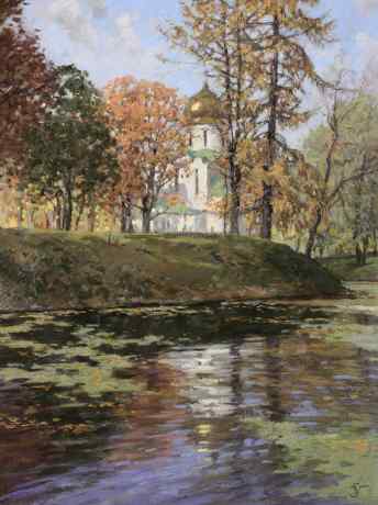 Царская церковь и пруд Ковш в Пушкине