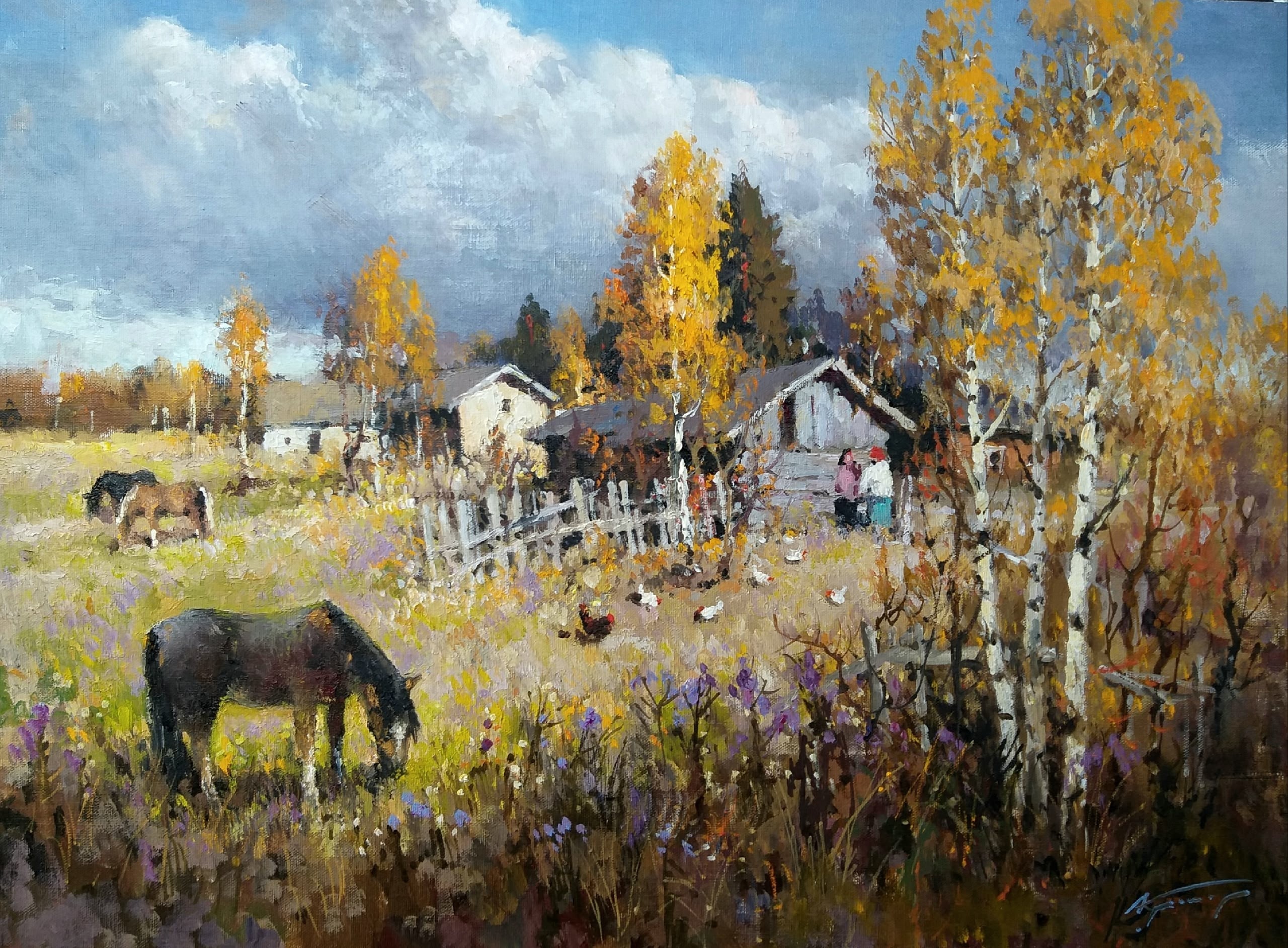 Осень в деревне - 1, Александр Кремер, Купить картину Масло