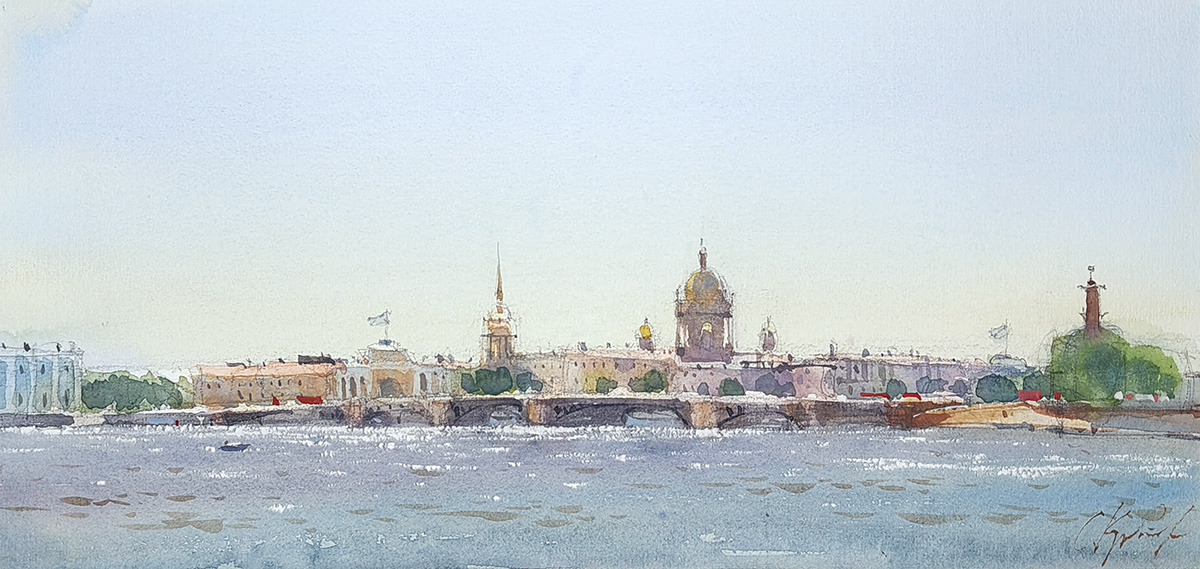 Дворцовый мост в полдень - 1, Сергей Курбатов, Купить картину Акварель